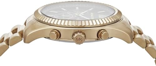Michael Kors Lexington Chronograph Black Dial Gold Steel Strap Watch
