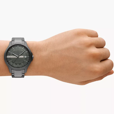 Armani Exchange Three-Hand Date Gunmetal Stainless Steel Watch