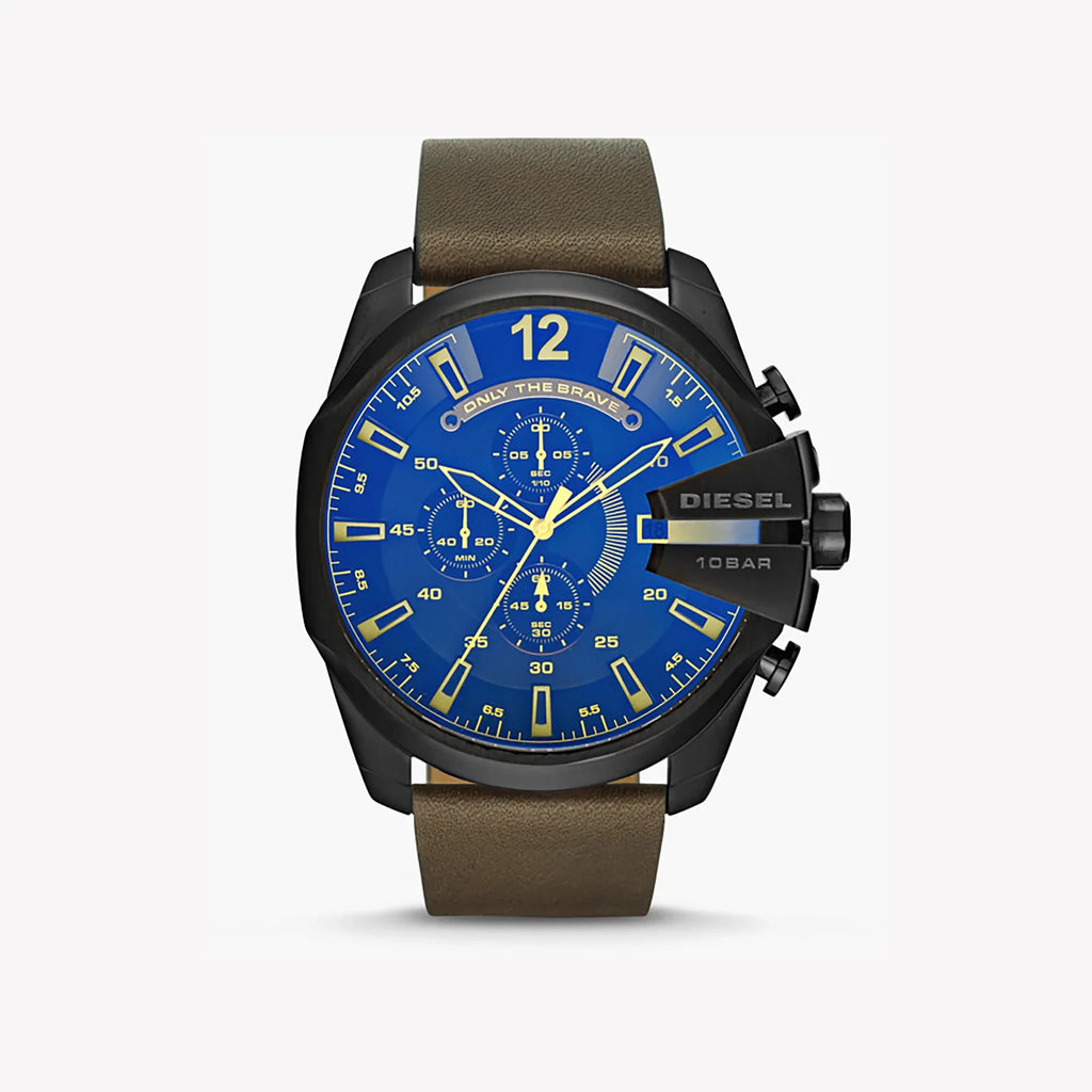 Diesel Men's Black Watch, Blue Dial, Brown Leather