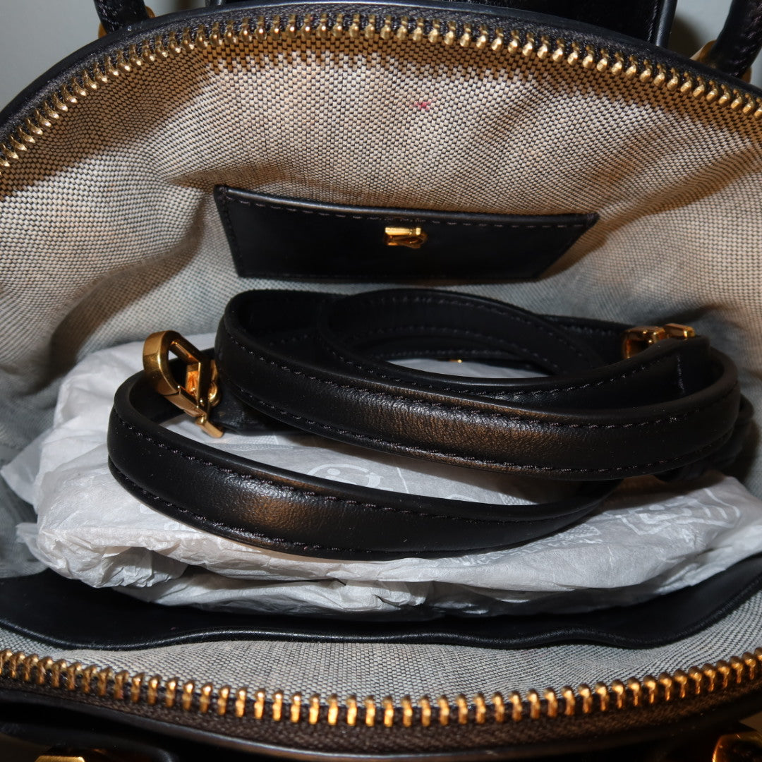 DONNA KARAN Oxford Crescent Handles Crossbody Satchel Bag