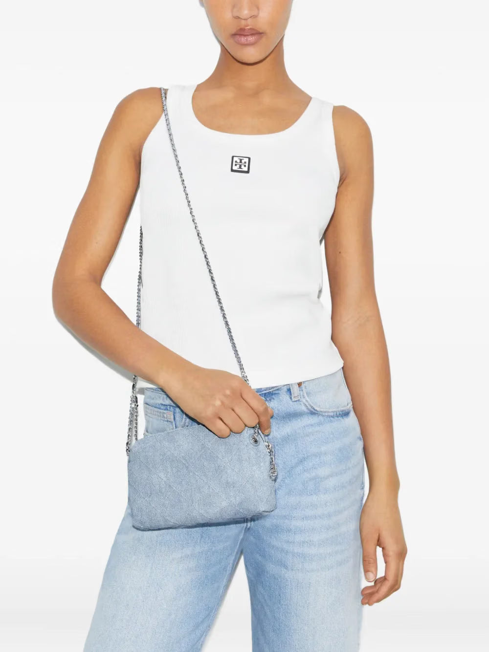 TORY BURCH Fleming quilted denim crossbody bag