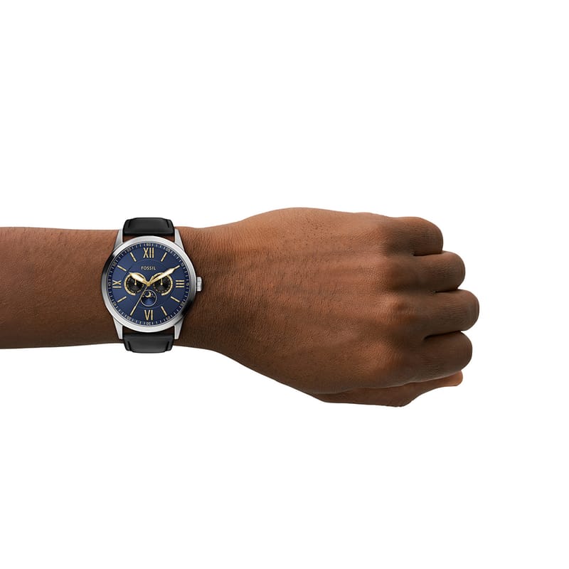 Fossil Flynn Classic Roman Numeral Watch with Black  Leather Strap