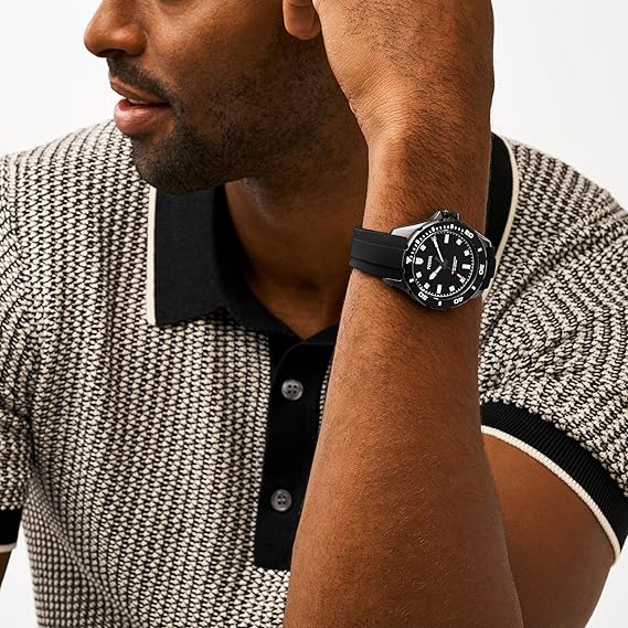 Fossil Dalton Three-Hand Black Silicone Watch