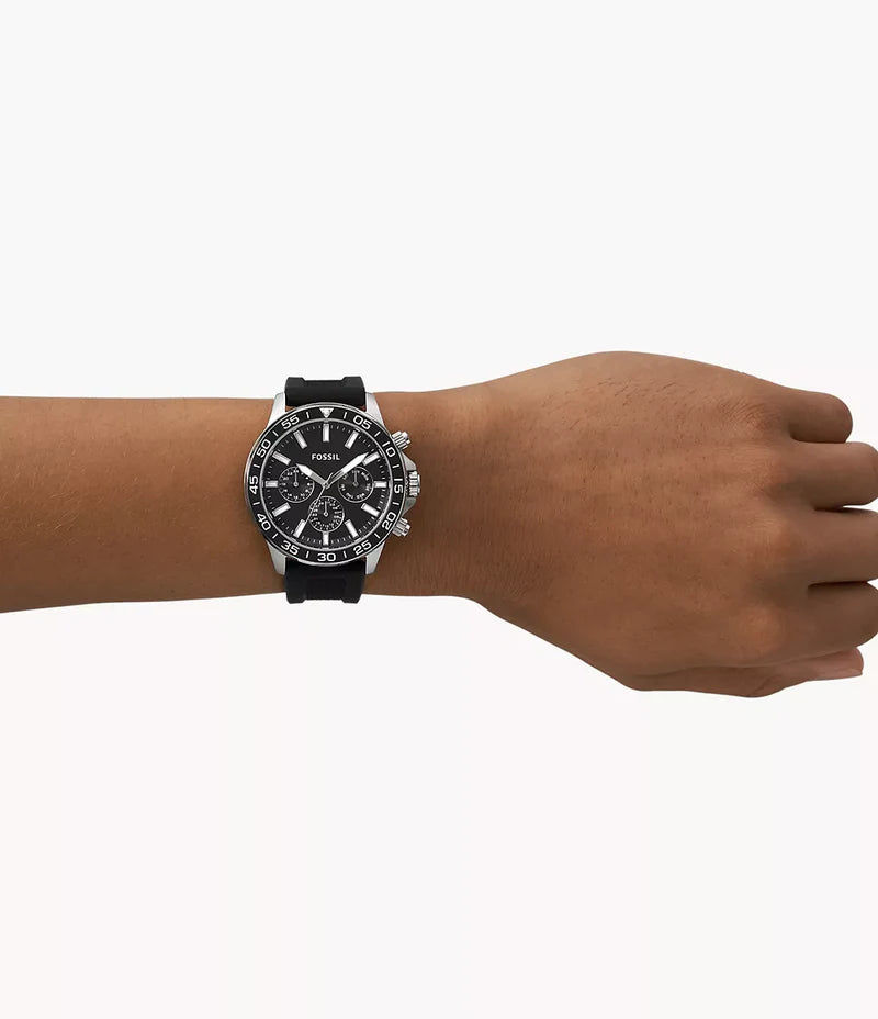 Fossil Bannon Multifunction Watch, Black Silicone
