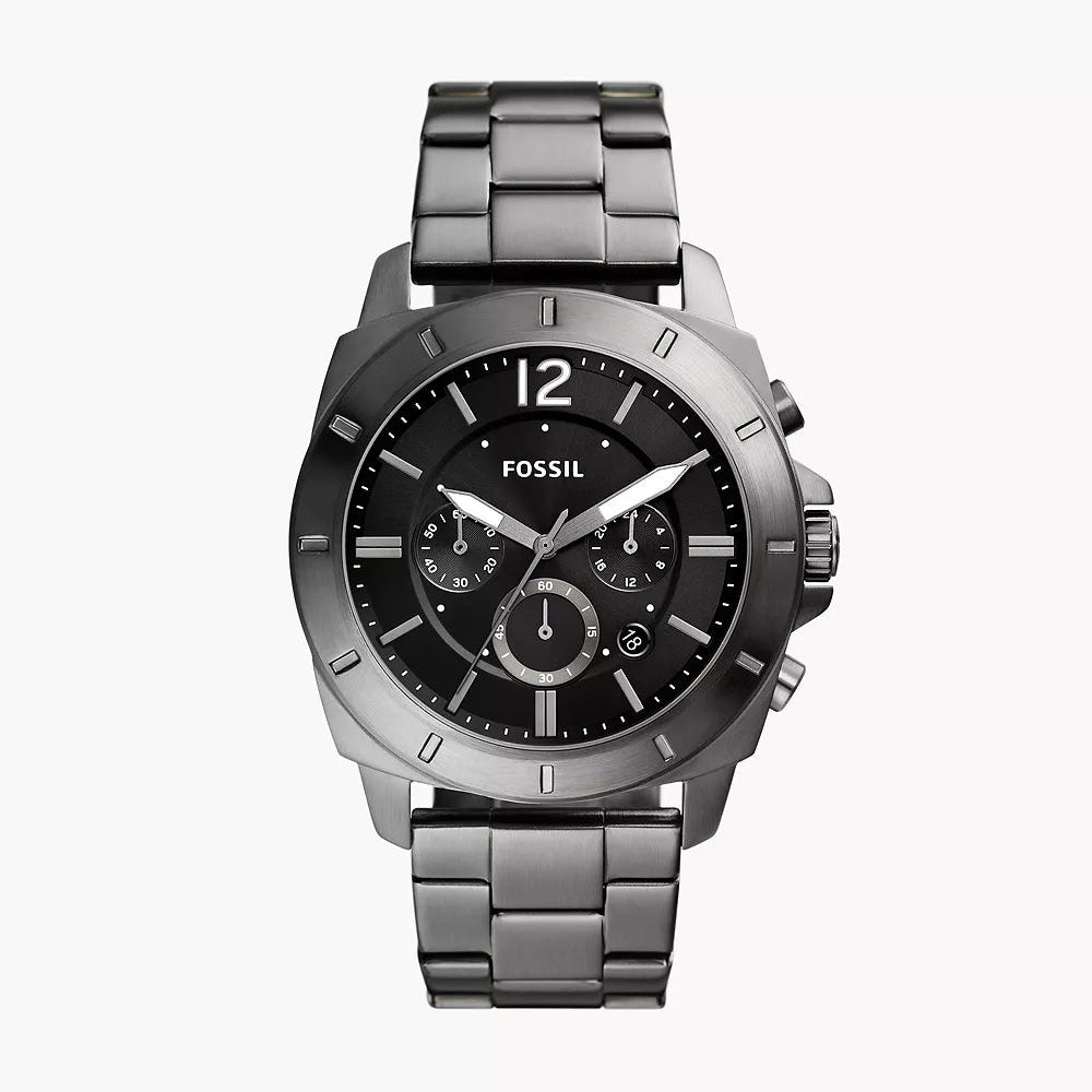 Fossil Privateer chronograph watch in smoked-tone stainless steel