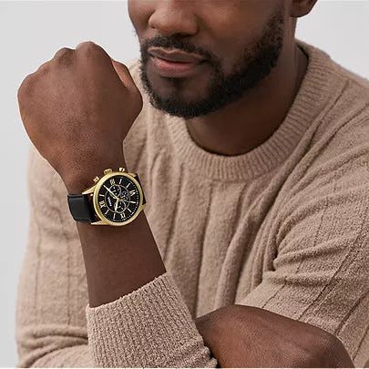 Fossil Flynn Chronograph Black Leather Watch