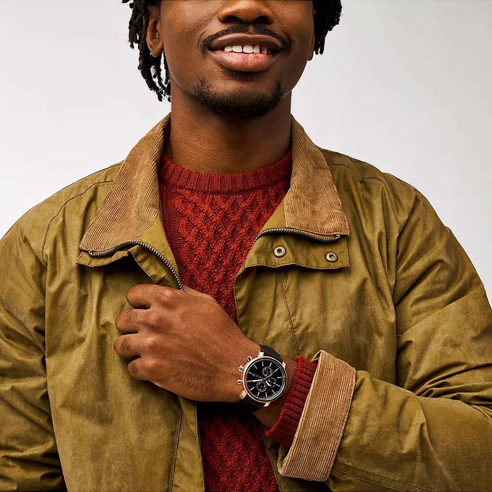 Fossil Rhett Multifunction Black Leather Watch