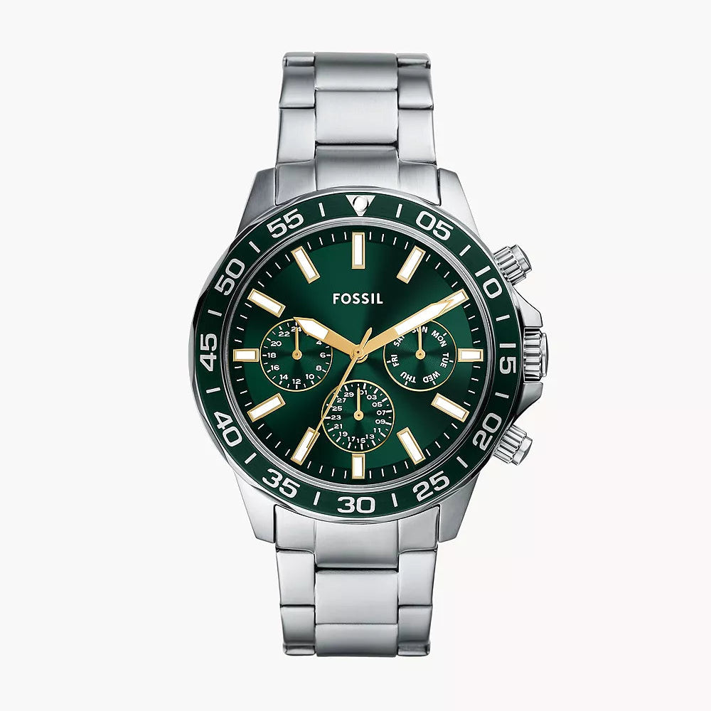 Fossil Bannon Chronograph Green Dial Silver Steel Strap