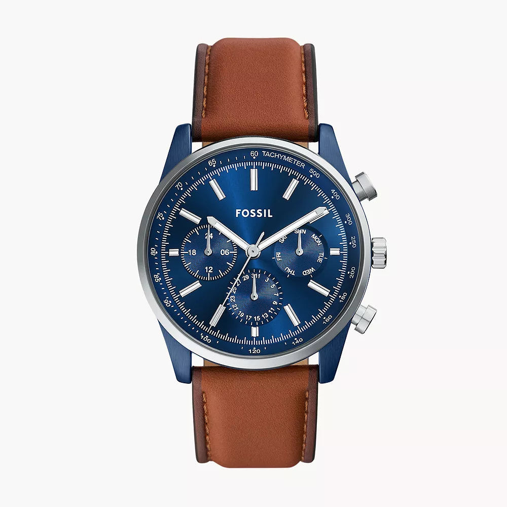 Fossil Sullivan 44mm Multifunction Brown Leather Watch