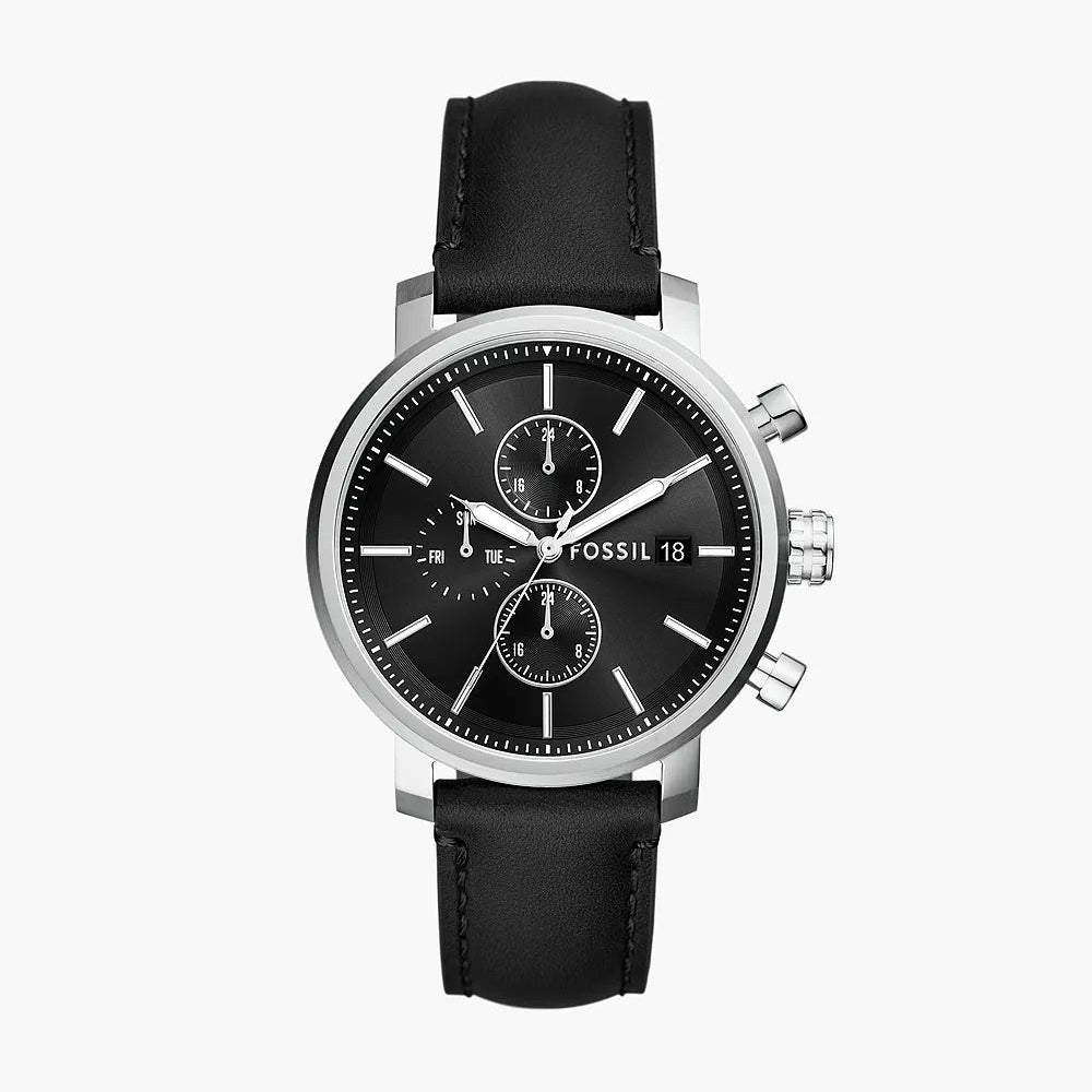 Fossil hett LiteHide leather watch in black with multifunction movement