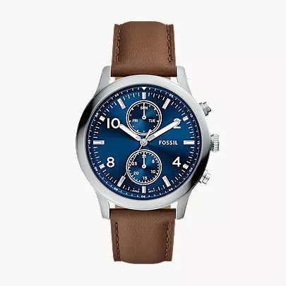 Fossil Bennett Multifunción Plateado de Piel Marrón