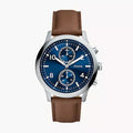 Fossil Bennett Multifunción Plateado de Piel Marrón