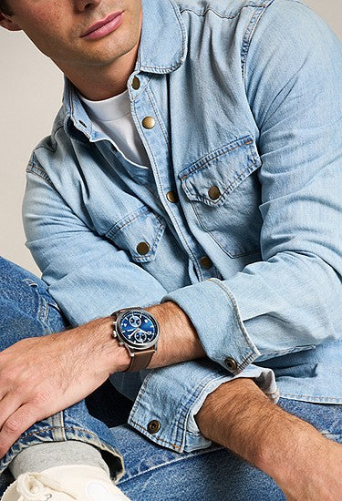Fossil Bennett Multifunción Plateado de Piel Marrón