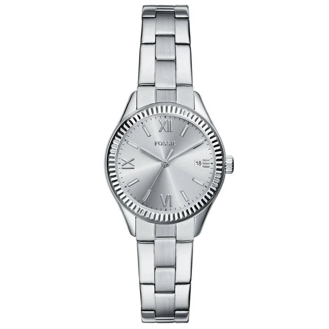 Fossil Rye Silver 3 Hand date Stainless Steel Jam Tangan Wanita 30MM