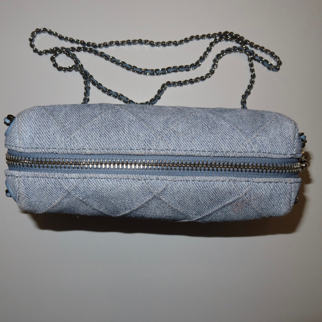 TORY BURCH Fleming quilted denim crossbody bag