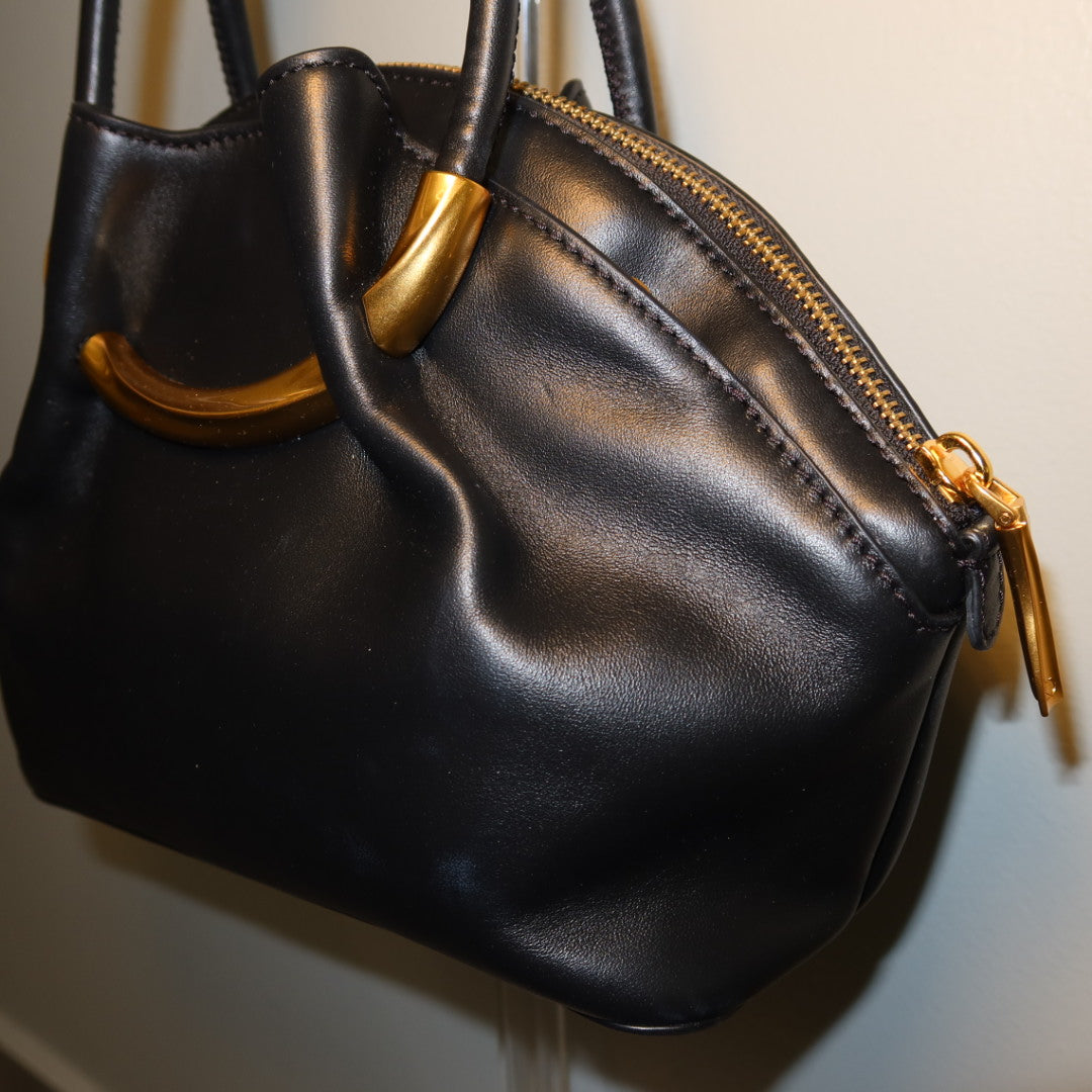 DONNA KARAN Oxford Crescent Handles Crossbody Satchel Bag