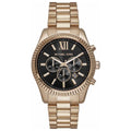 Michael Kors Lexington Chronograph Black Dial Gold Steel Strap Watch