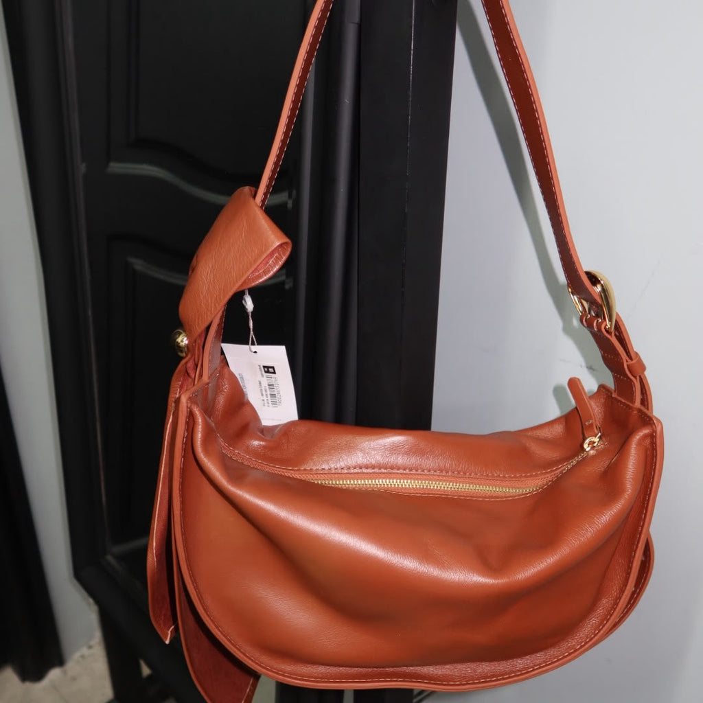 AREZZO Bolsa Tiracolo Marrom Couro Grande Laço Metal