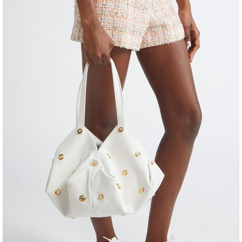 VERSACE Protea Crystal Stud Leather Shoulder Bag
