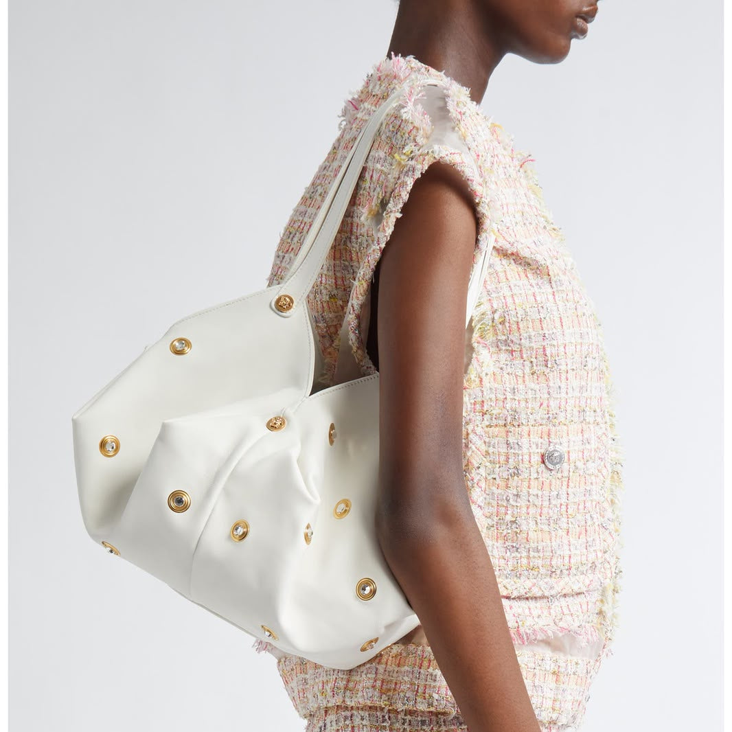VERSACE Protea Crystal Stud Leather Shoulder Bag