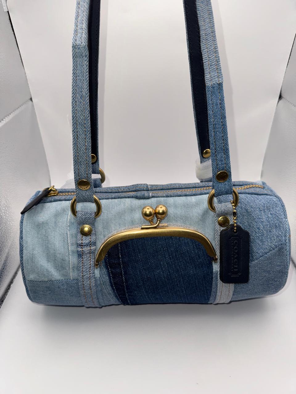 COACH Kisslock Small Repurposed Denim Barrel Slim Shoulder Bag