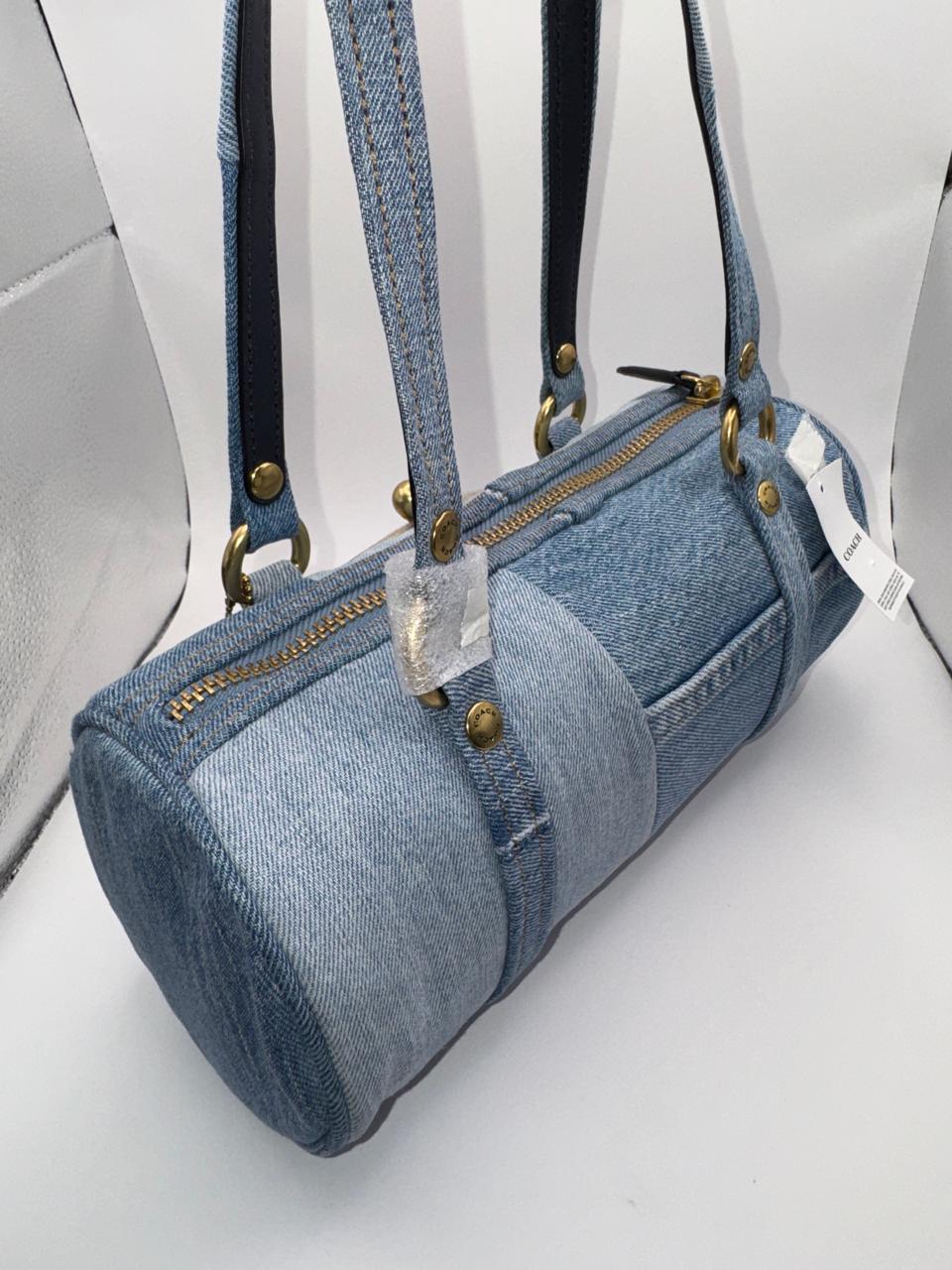 COACH Kisslock Small Repurposed Denim Barrel Slim Shoulder Bag