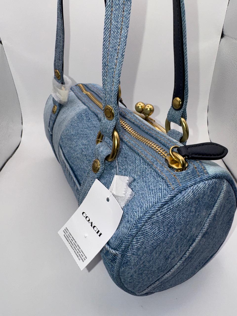 COACH Kisslock Small Repurposed Denim Barrel Slim Shoulder Bag