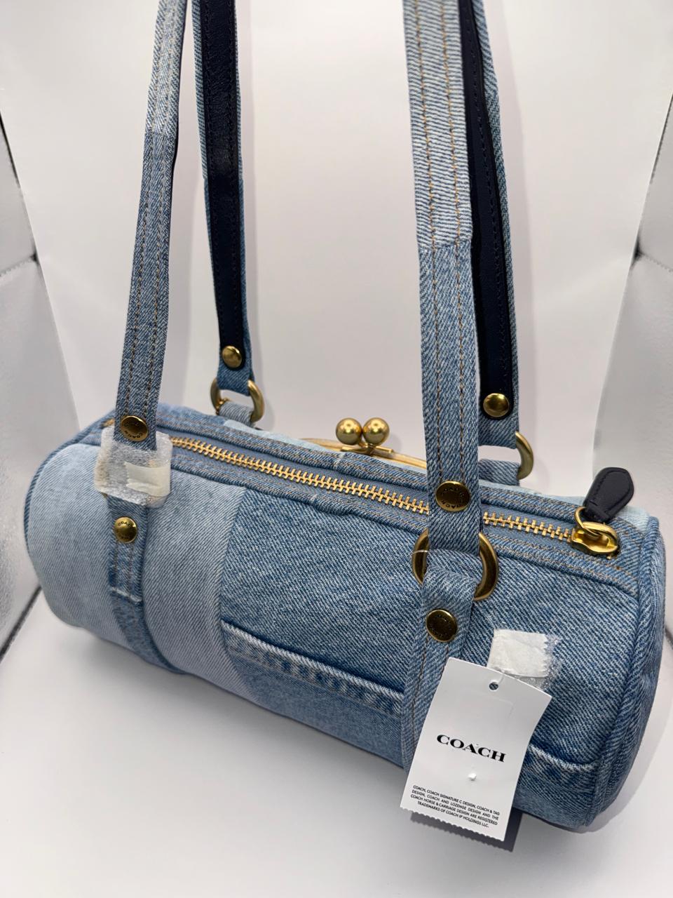 COACH Kisslock Small Repurposed Denim Barrel Slim Shoulder Bag