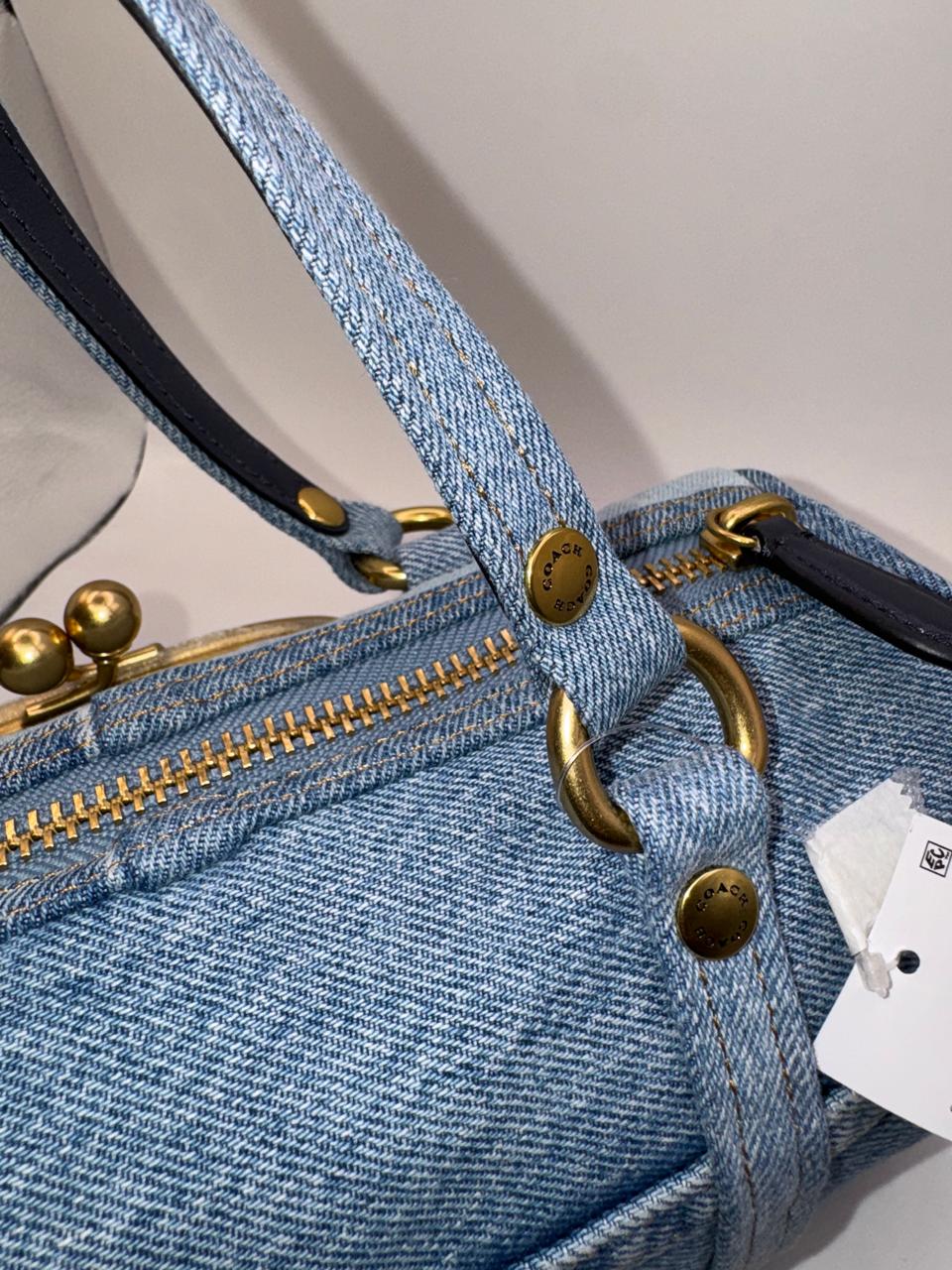 COACH Kisslock Small Repurposed Denim Barrel Slim Shoulder Bag