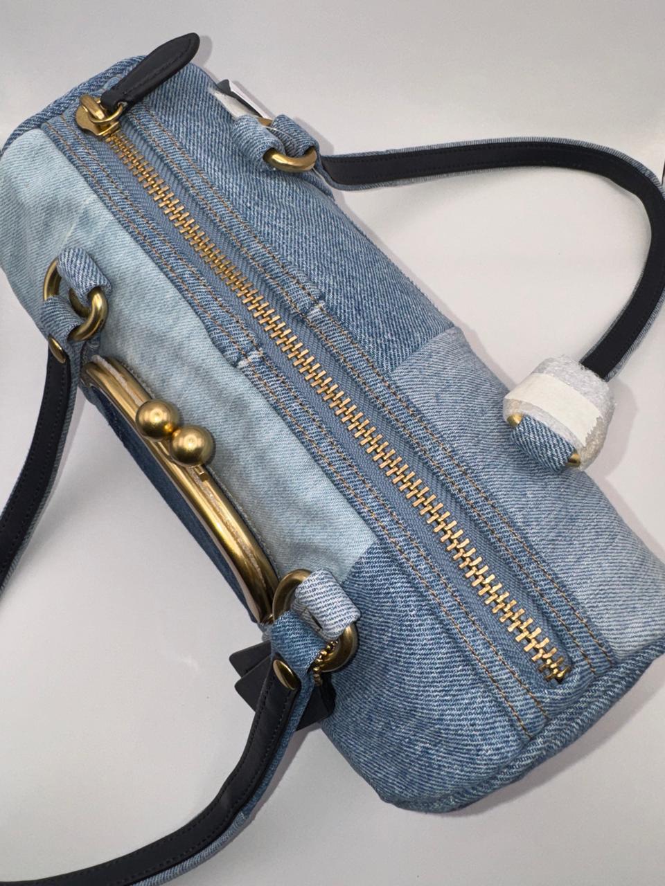 COACH Kisslock Small Repurposed Denim Barrel Slim Shoulder Bag