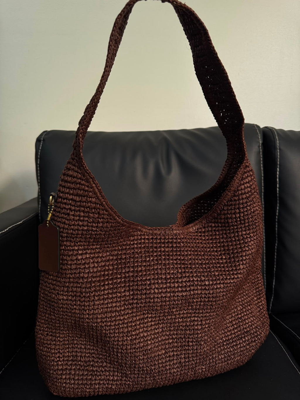 COACH Brooklyn 39 Large Shoulder Raffia Bag in Brown