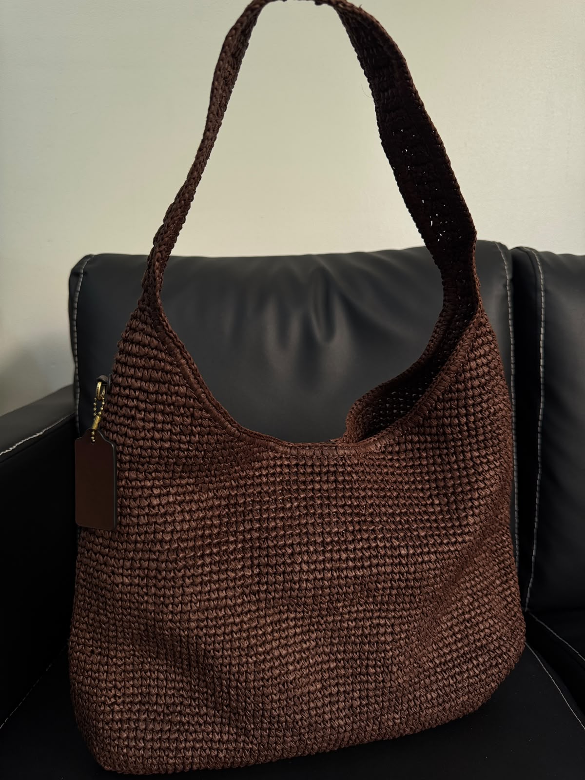 COACH Brooklyn 39 Large Shoulder Raffia Bag in Brown
