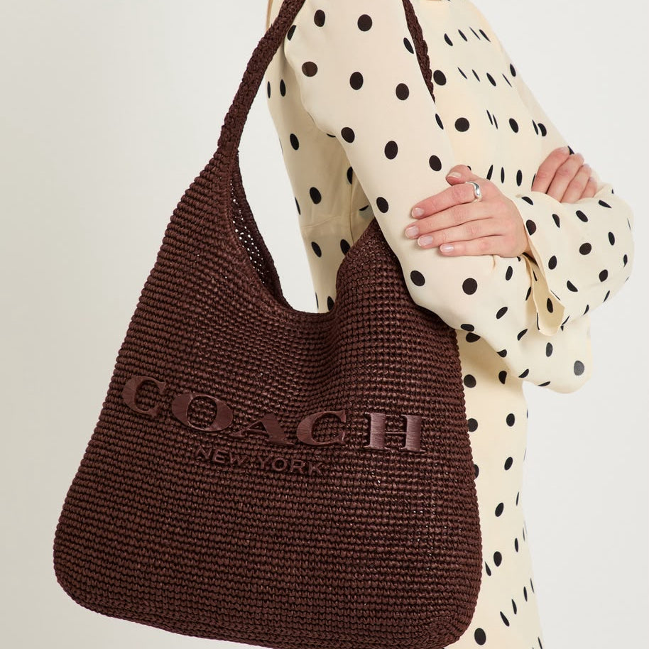 COACH Brooklyn 39 Large Shoulder Raffia Bag in Brown