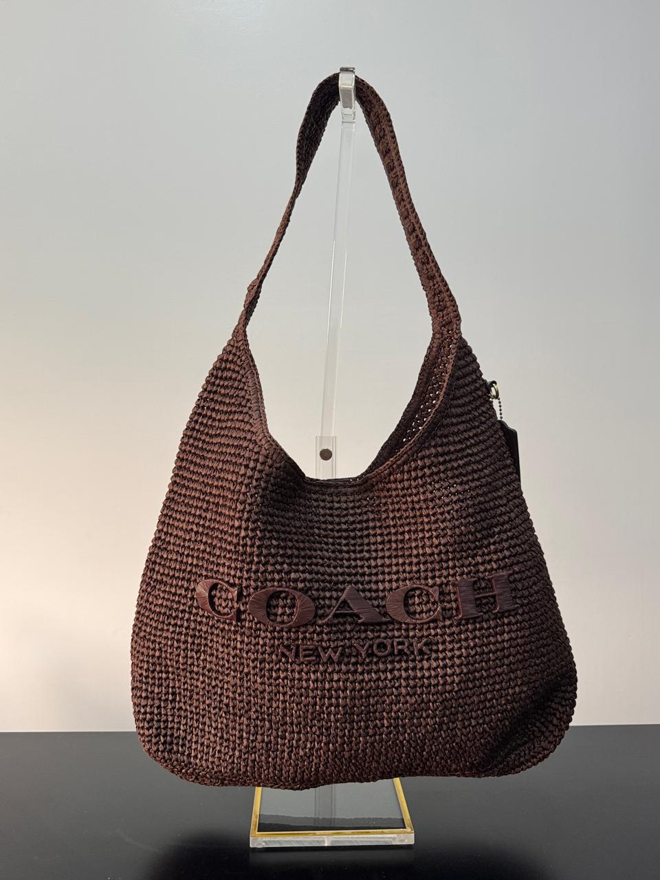 COACH Brooklyn 39 Large Shoulder Raffia Bag in Brown