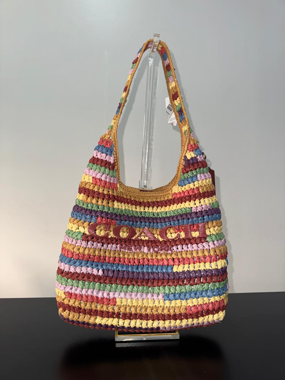 COACH Brooklyn 39 Large Shoulder Raffia Bag Multicolor