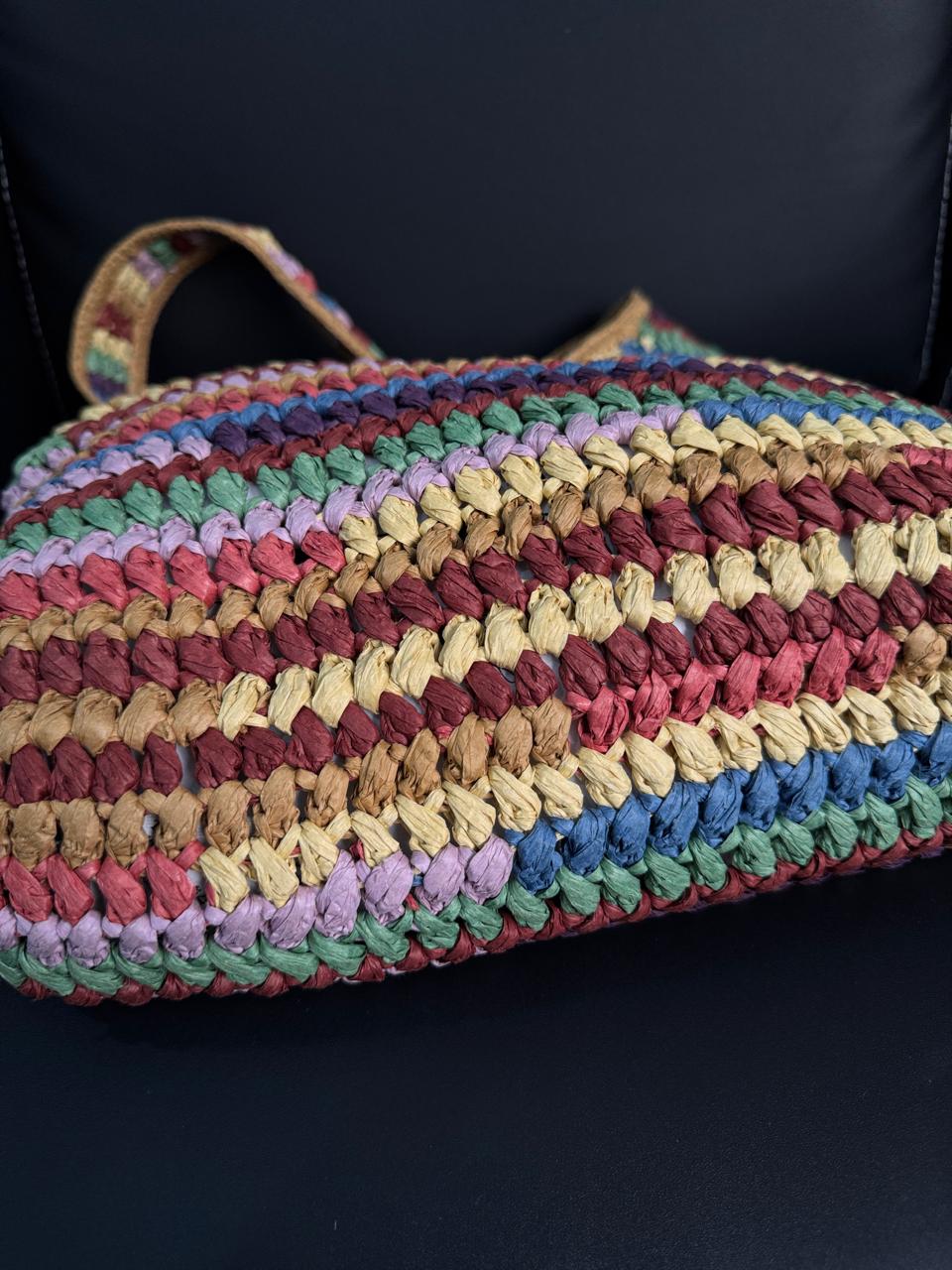 COACH Brooklyn 39 Large Shoulder Raffia Bag Multicolor