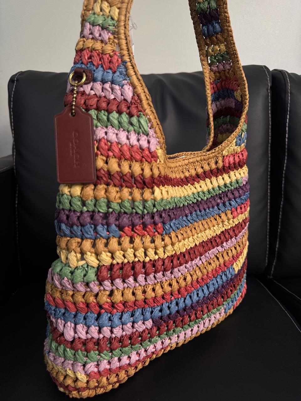 COACH Brooklyn 39 Large Shoulder Raffia Bag Multicolor
