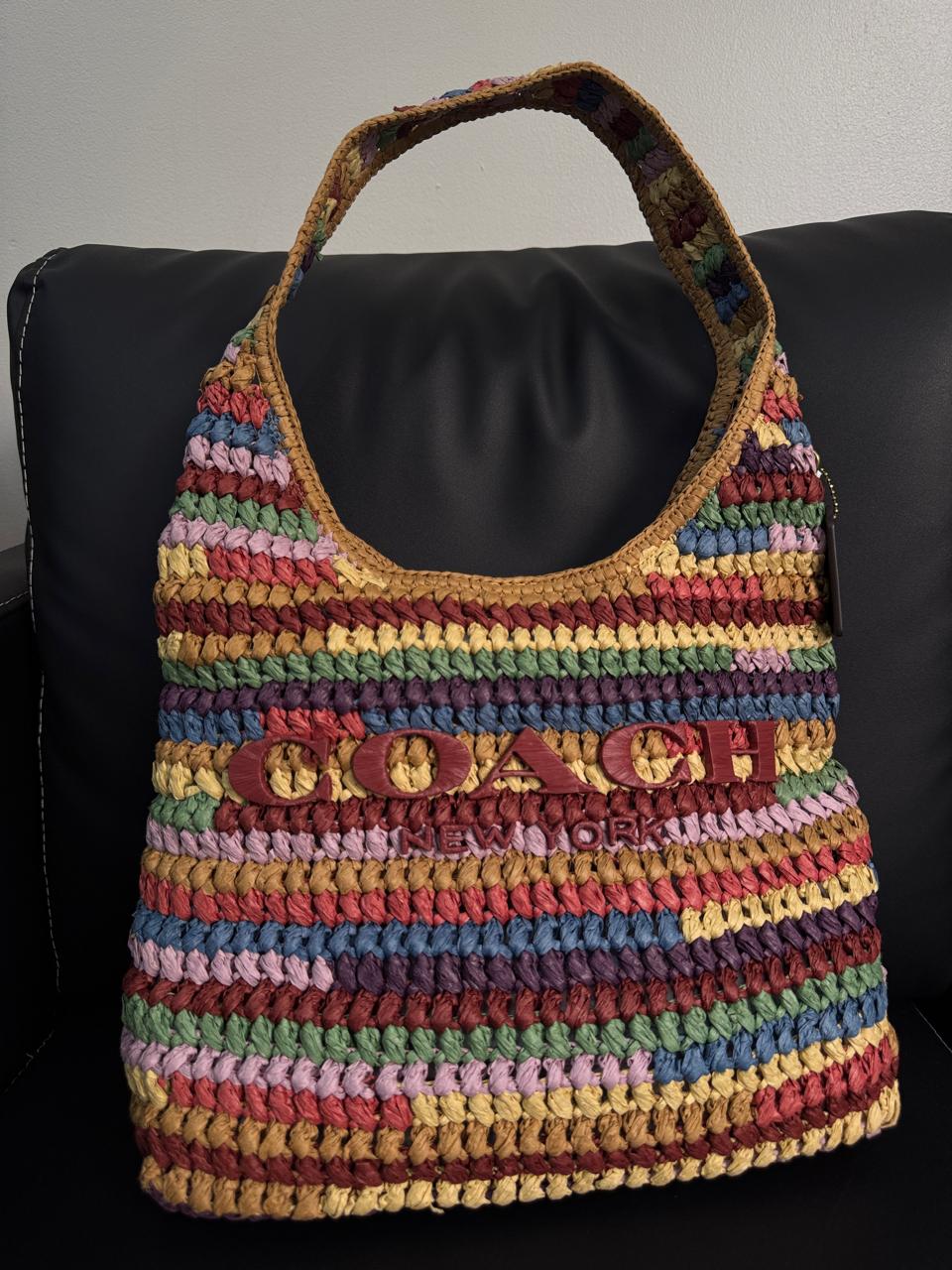 COACH Brooklyn 39 Large Shoulder Raffia Bag Multicolor
