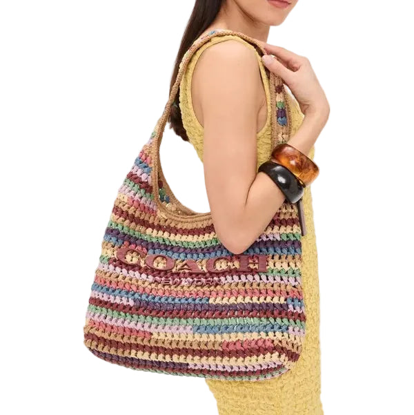 COACH Brooklyn 39 Large Shoulder Raffia Bag Multicolor
