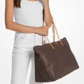 MK Jet Set Travel Large Signature Logo Print Woven Tote Bag
