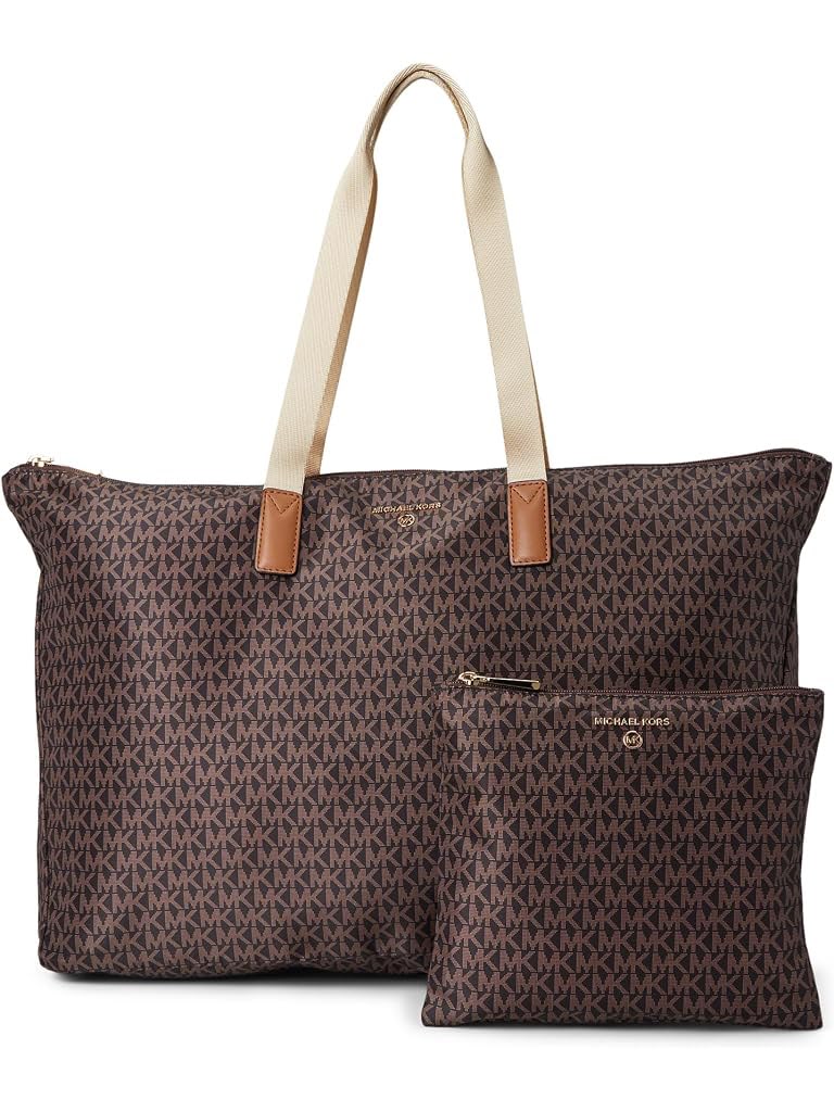 MK Jet Set Travel Large Signature Logo Print Woven Tote Bag
