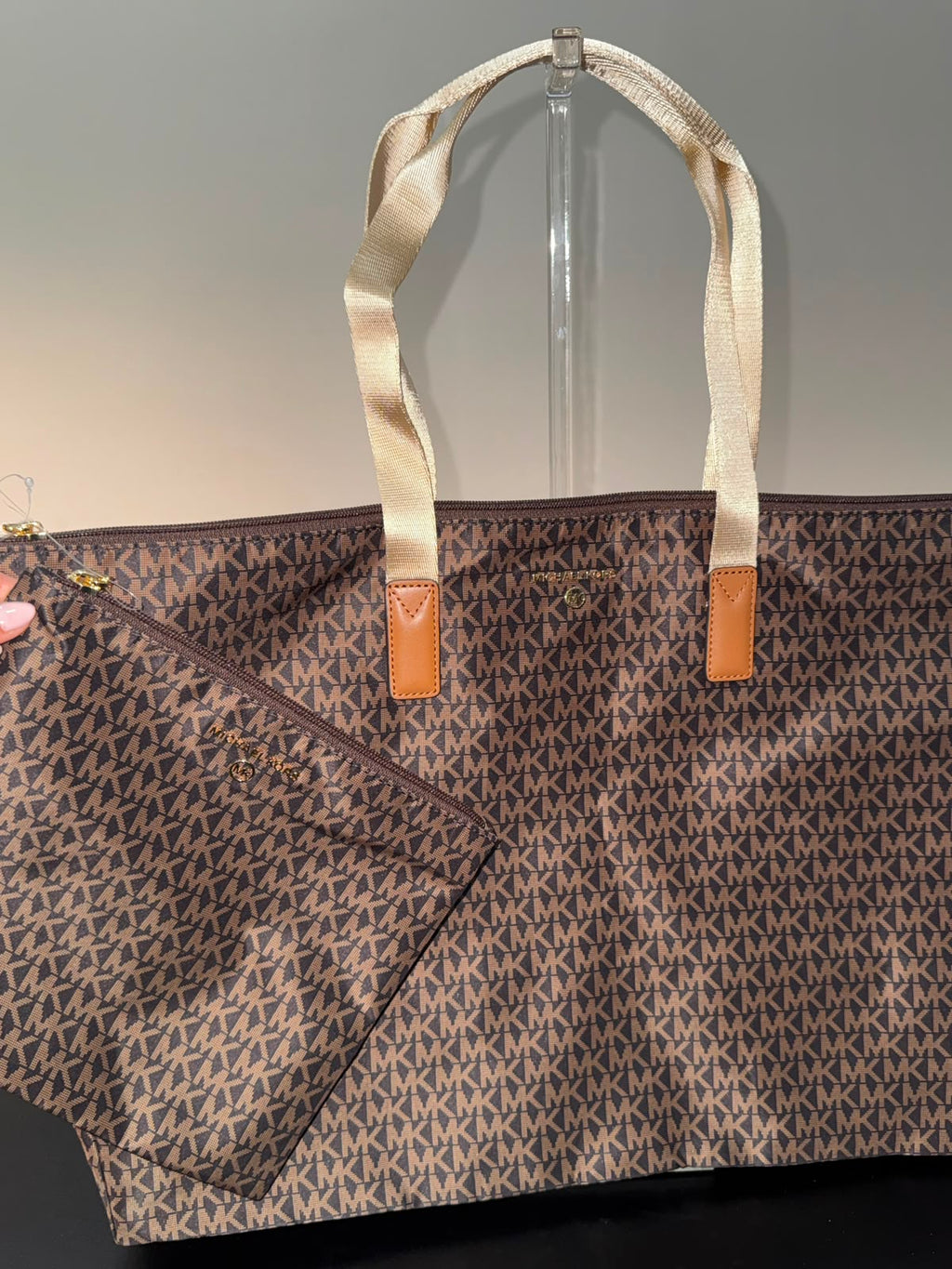 MK Jet Set Travel Large Signature Logo Print Woven Tote Bag