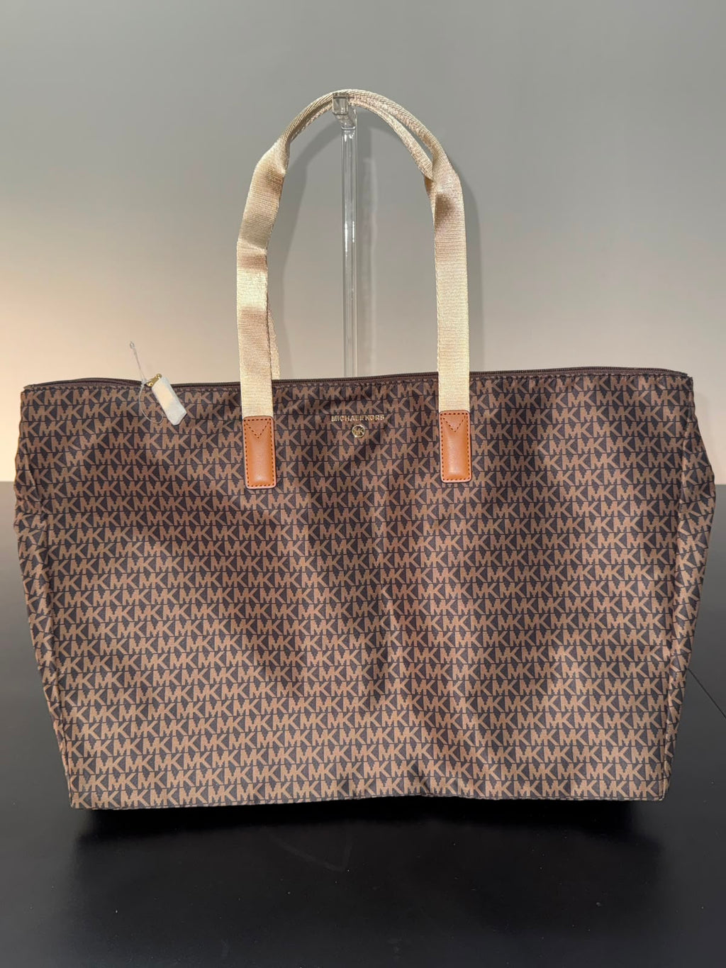 MK Jet Set Travel Large Signature Logo Print Woven Tote Bag