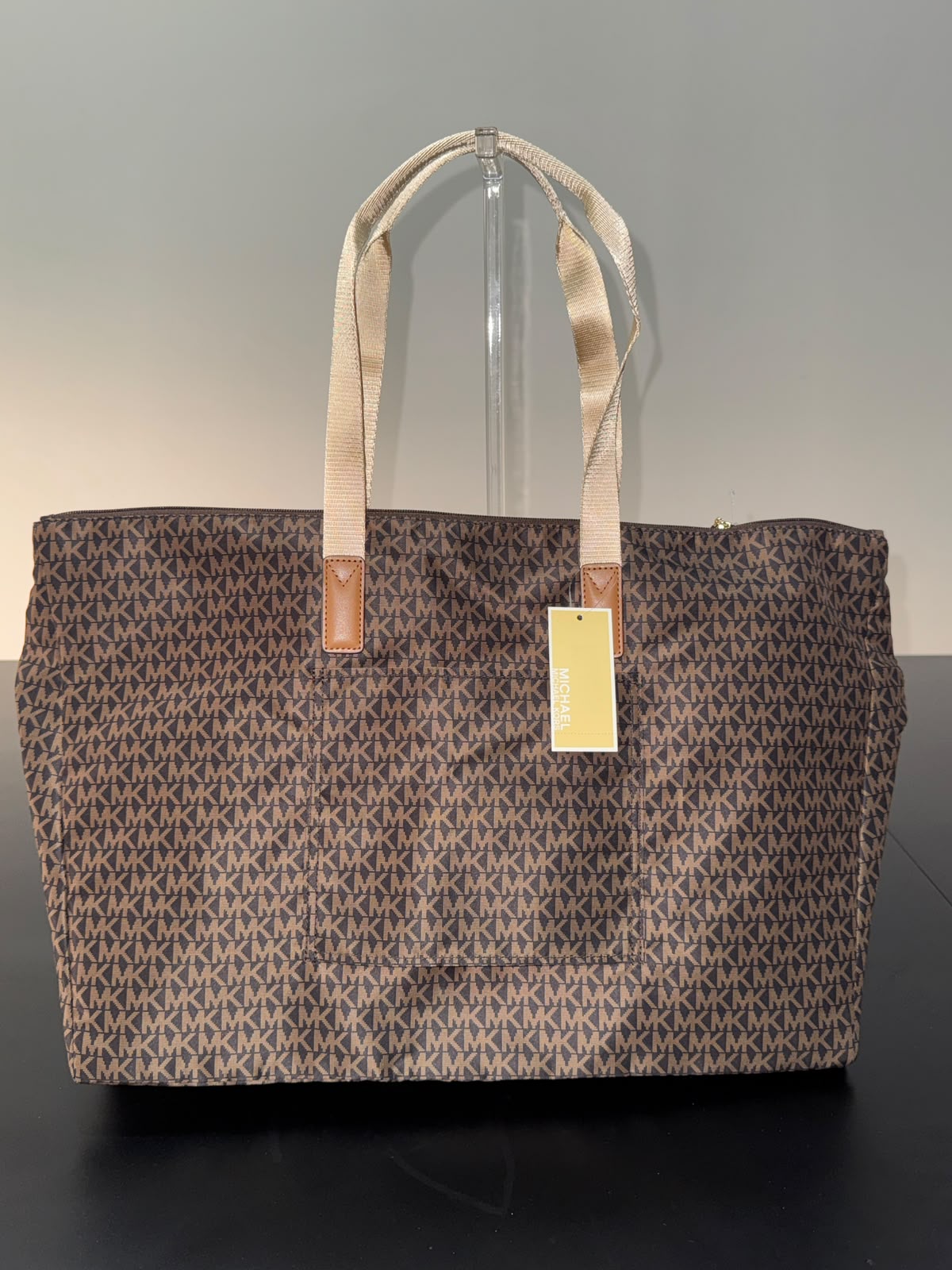 MK Jet Set Travel Large Signature Logo Print Woven Tote Bag