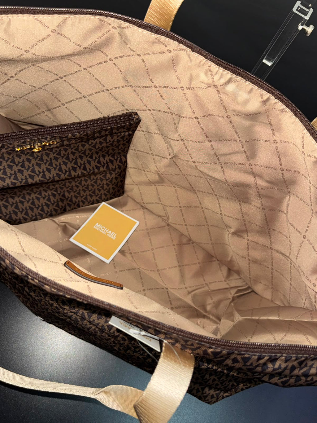 MK Jet Set Travel Large Signature Logo Print Woven Tote Bag
