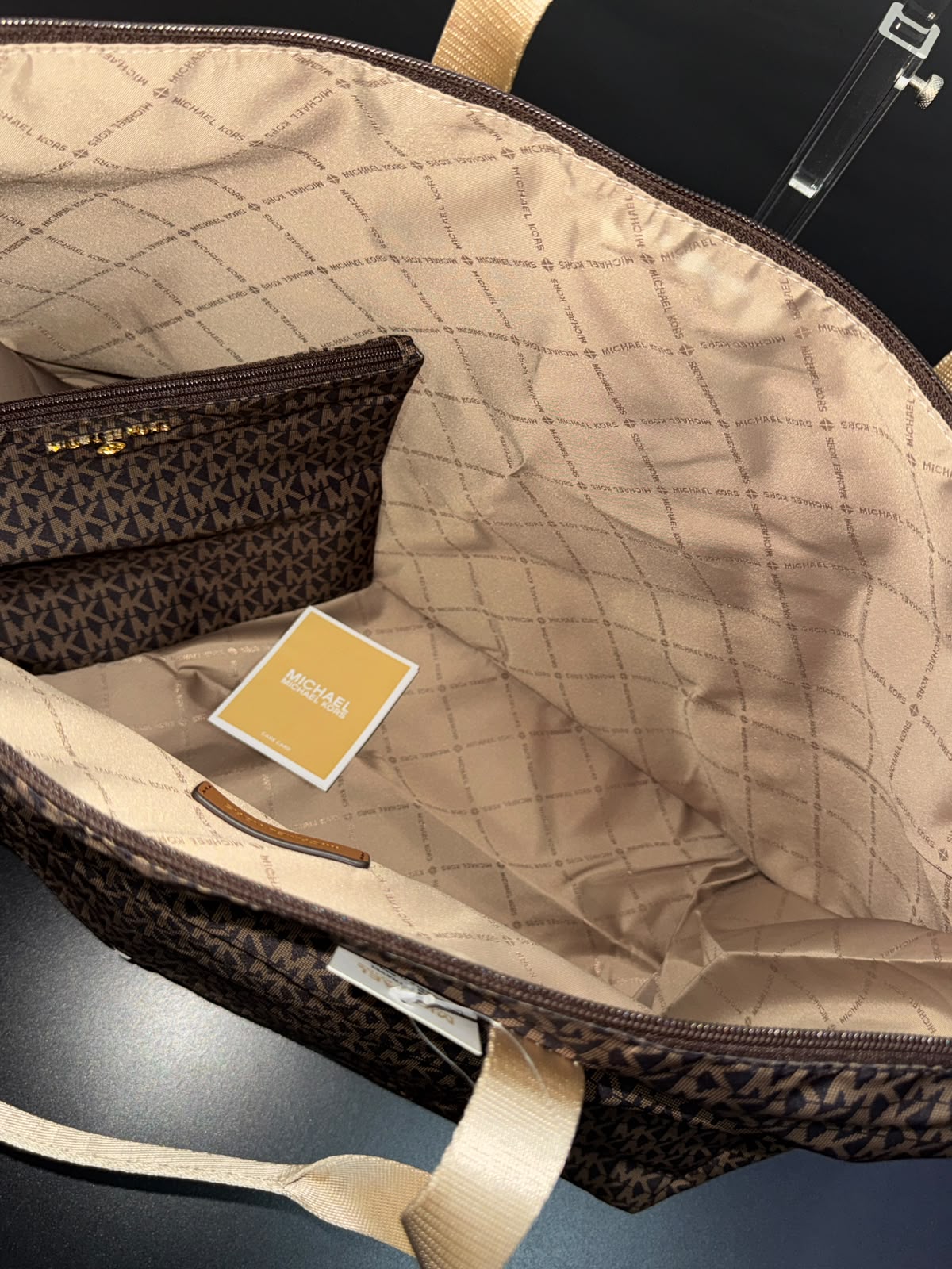 MK Jet Set Travel Large Signature Logo Print Woven Tote Bag