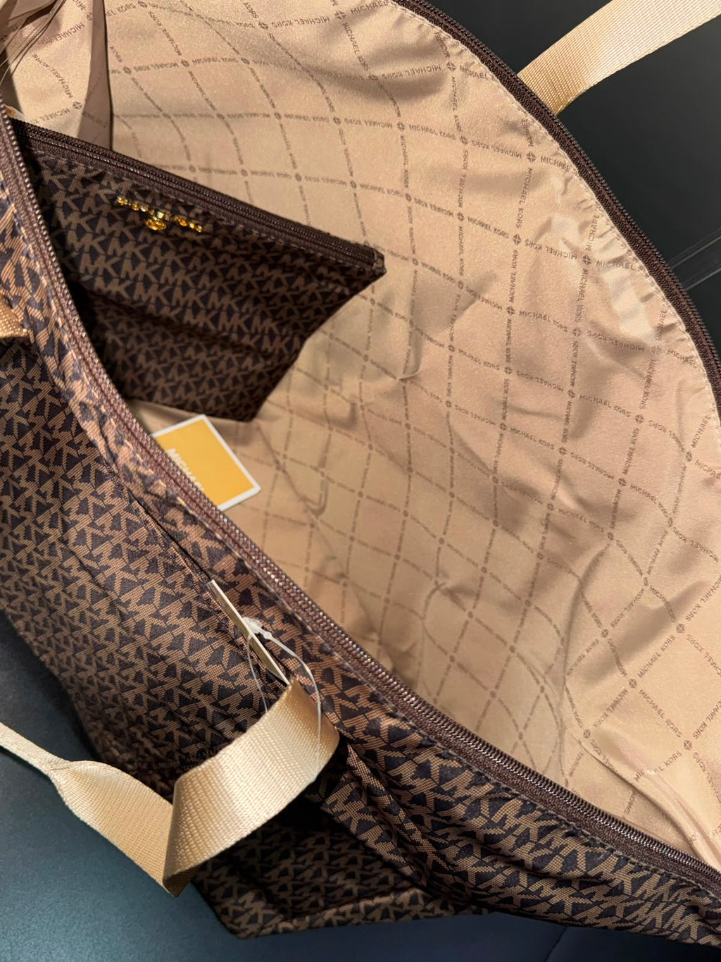 MK Jet Set Travel Large Signature Logo Print Woven Tote Bag