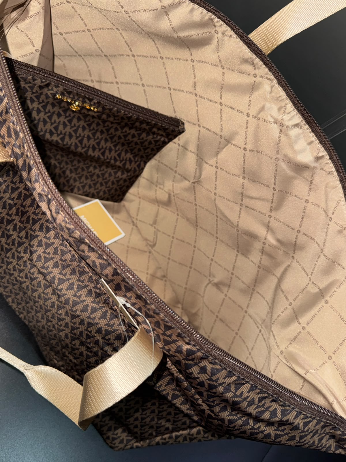 MK Jet Set Travel Large Signature Logo Print Woven Tote Bag
