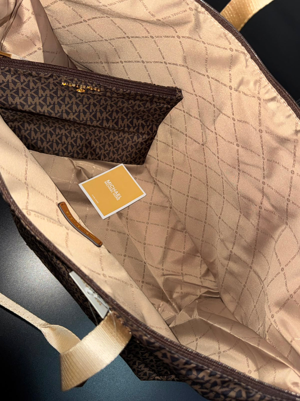 MK Jet Set Travel Large Signature Logo Print Woven Tote Bag