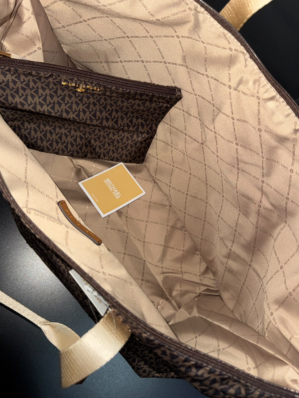 MK Jet Set Travel Large Signature Logo Print Woven Tote Bag